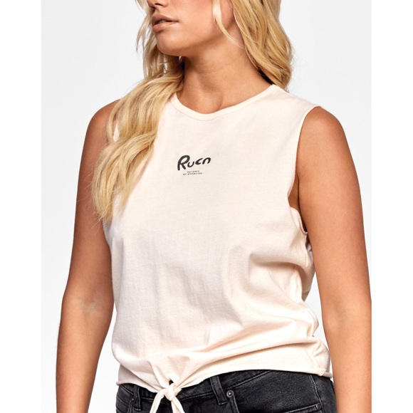 RVCA NWT Cream Dainty Knotted Raw Hem Sleeveless Tank Small - Picture 4 of 5